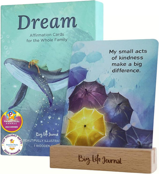 Big Life Journal Dream Affirmation Cards, 52 Beautifully Illustrated Cards Positive Mindful for Kids with Display Stand, Daily Inspiration for Self-Esteem, Positivity, Ideal Gifts for Teens & Teachers