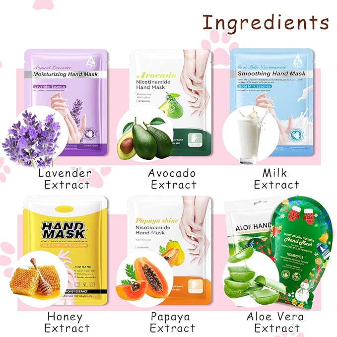 Hand Masks, 6 Pairs Hydrating Exfoliating Hand Peeling Mask, Smooth Hand Masks Moisturizing Gloves Overnight for Dry, Rough, Cracked Hands, Hand Skin Moisturizer Glove for Women Men（J