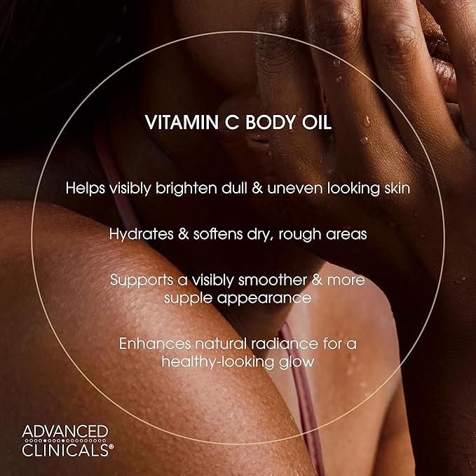 Advanced Clinicals Vitamin C Brightening Body Oil For Women & Men | Vitamin C Oil Skin Care Body Moisturizer With Vitamin E + Botanicals To Help Improve Appearance Of Dark Spots + Dry Skin, 2PC