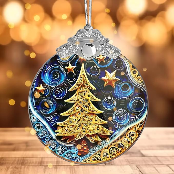 2025 Christmas Ornament, Stained Glass Effections, Christmas Tree 4 Inch Acrylic Ornament Art, White Elephant Gifts Car Interiors Decors, Christmas Decor (QuillingTree)
