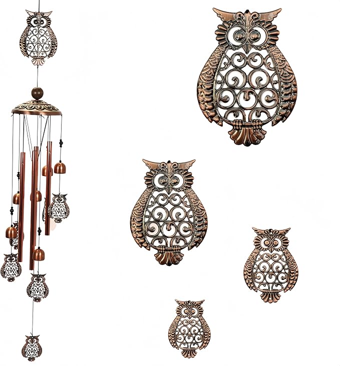 Copper Tone Animal Wind Chimes for Outdoors/Indoors - Owl Designs - Garden, Patio, Yard, Home Decor, for Women, Men, Mom, Birthday, Memorial, Housewarming (Owl)