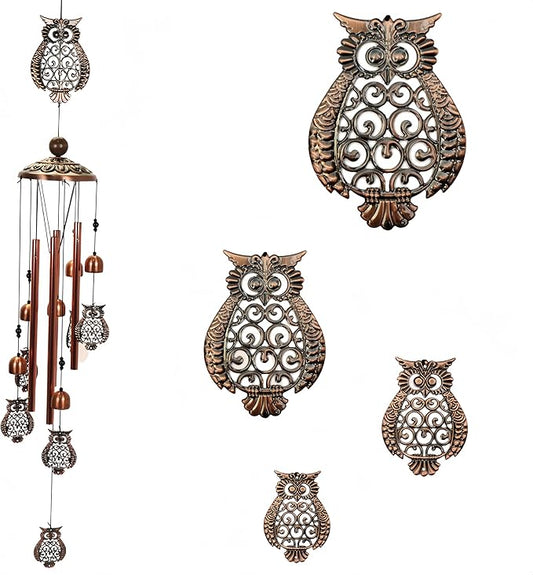 Copper Tone Animal Wind Chimes for Outdoors/Indoors - Owl Designs - Garden, Patio, Yard, Home Decor, for Women, Men, Mom, Birthday, Memorial, Housewarming (Owl)
