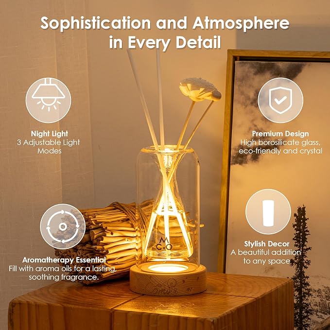 Empty Fragrance Glass Reed Diffuser Bottles with 5pcs Reed Diffuser Sticks,Luminous Base,Decorative Flower Bud Fragrance Accessories Use for DIY Replacement Reed Diffuser Sets,Triangle