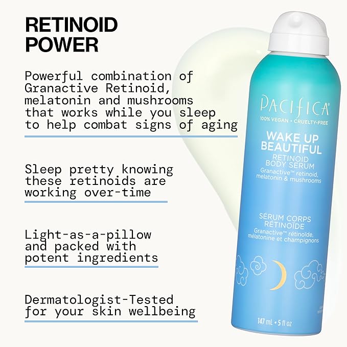 Pacifica Wake Up Beautiful Body Lotion & Serum Set of 2 – Overnight Body Treatment w/Granactive Retinoid, Mushroom & Melatonin, Hydrating Moisturizer Duo for Plumper Skin, Vegan & Cruelty-Free Clean