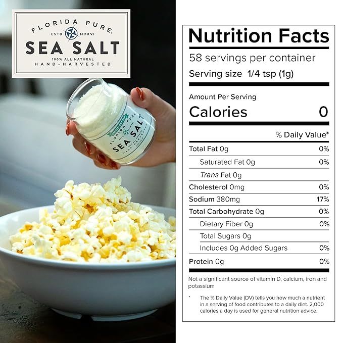 FLORIDA PURE Salted Butter Sea Salt - 80+ Mineral Sea Salt, Natural, Unrefined, Non Iodized - for Baking, Cooking, Seasoning & Enhancing Taste - Hand-harvested Flaky Sea Salt (4.5oz Jar)