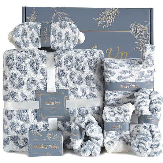 Get Well Soon Self Care Birthday Box Gift Basket for Her, Care Package for Women Leopard Print Gifts for Women Mom Wife Daughter Sister Friends Leopard Grey