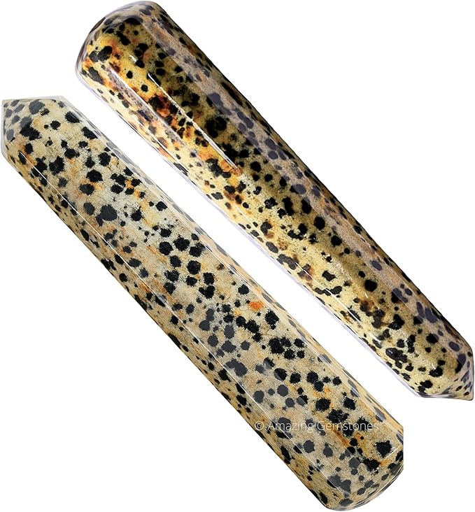 Amazing Gemstone Dalmatian Jasper Crystal Wand Massage Stick - Pelvic Wand Gua Sha for Adults - Crystals and Healing Stones Massage Wands for Adults Gifts (Pointed)