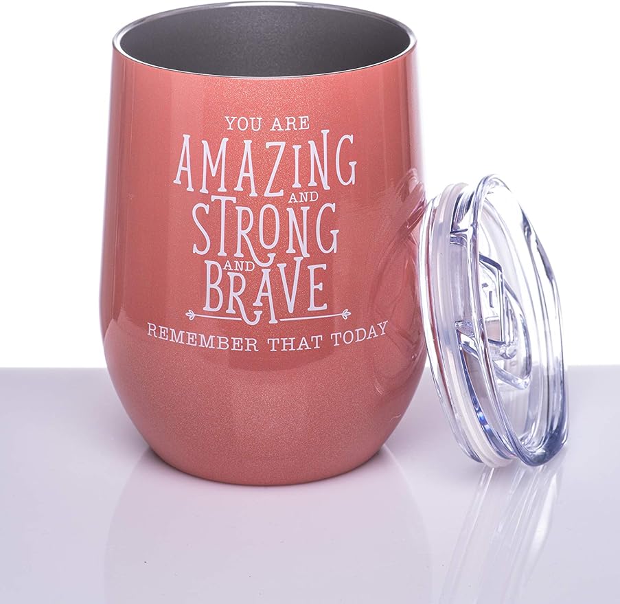 DIVERSEBEE Inspirational Thank You Gifts for Women, Best Friend, Sister, Wife, Girlfriend, Coworker, Mom, Encouragement Birthday Wine Gifts - Insulated Wine Tumbler with Lid (Coral)