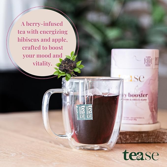 Tease Tea Organic Hibiscus Drink - Berry Booster Elderberry Tea, Caffeine Free, Organic Herbal Drink Made with Hibiscus Petals, Currant, and Natural Flavors Blended for Warding Off Stress and Colds