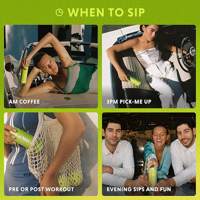 GORGIE Sugar Free Natural Energy Drinks, Sparkling Citrus Burst (12 Pack) - Healthy Energy Drinks - Natural Coffee Replacement with Green Tea Caffeine and Biotin - 150mg Caffeine, Vegan, & Low Calorie