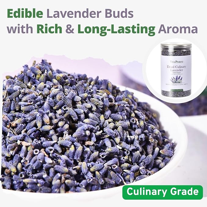 Dried Culinary Lavender – 100% Natural Food Grade Lavender Buds Herbs Tea, 3.53oz (100g), Edible Lavenders Flowers for Drinks, Baking, Cooking, Tea, Bath Soak, DIY Skincare & Crafts