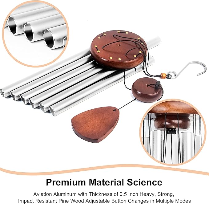 Large Aluminium Wind Chimes 37 Inches to Create a Zen Atmosphere Suitable for Outdoor, Garden, Patio Decoration Classic Chimes with Wind Catcher Suitable as A Gift for Unisex Silver 2 Pack