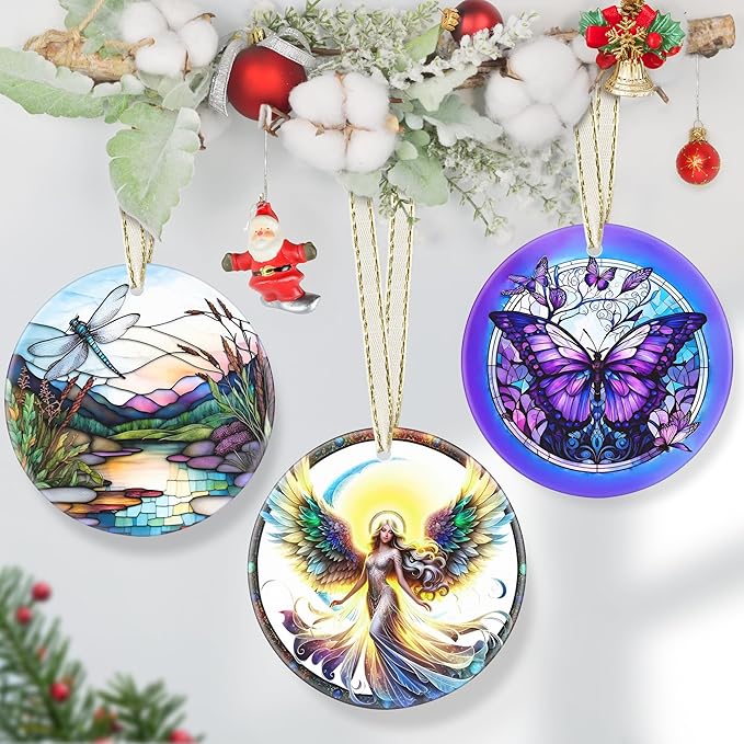 Angel Christmas Ornament, 3.5 Inch Ceramic Christmas Hanging Ornament, Angel Decor, Christmas Tree Ornaments, Gifts for Christmas, Holiday Presents, Gift Exchange