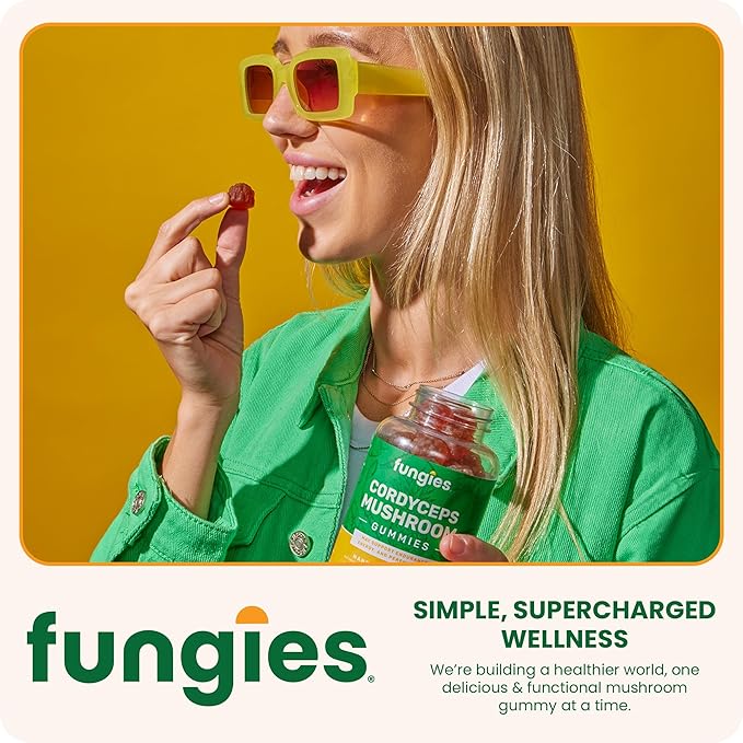 Fungies Cordyceps Mushroom Gummies, Mango & Pineapple Flavor - Mushroom Herbal Supplement Gummy for Adults Supports Endurance, Energy & Performance - Caffeine-Free Energy Gummies - 60 Servings