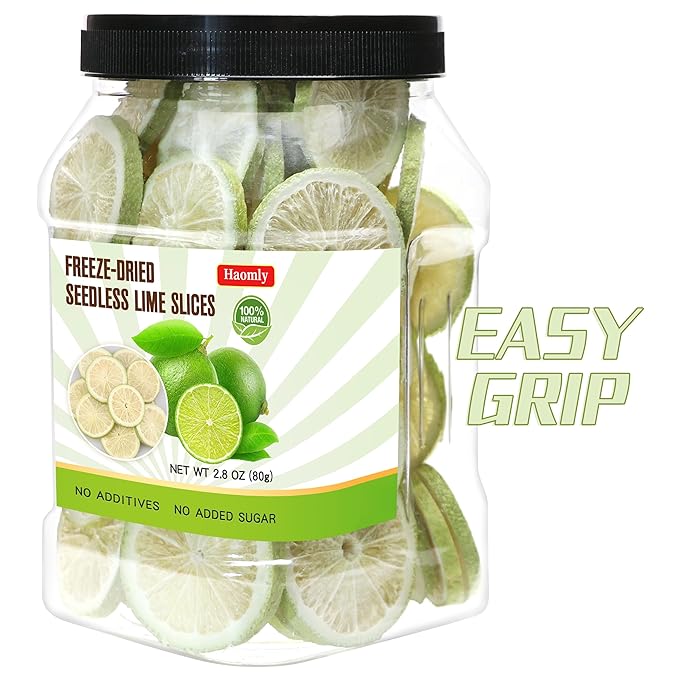 Haomly Freeze-dried Seedless Lime Slices,2.8oz(80g),Dehydrated Limes for Cocktails,Tea, Snacking, Baking, Smoothies, Garnishing, and Desserts,100% Natural Dried Limes.