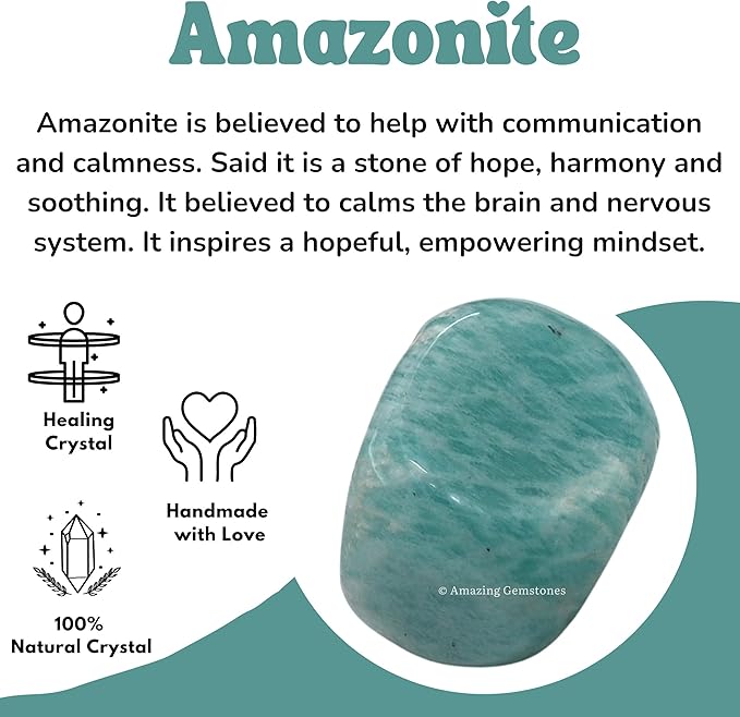 Amazing Gemstone Amazonite Crystals and Healing Stones Tumbled - 1 oz, Natural Healing Stones for Energy Balance, Stress Relief - Premium Polished Gems Rocks for Meditation and Wellness