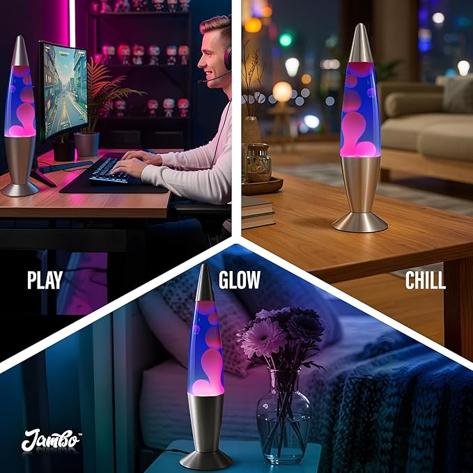 JAMBO 16" Beautiful Liquid Lamp- Blue with Purple Wax, Relaxing Magma Light, Night Light Nightlight, Home Decor Living Room Office Bedroom Lamp for Adults Teens Kids