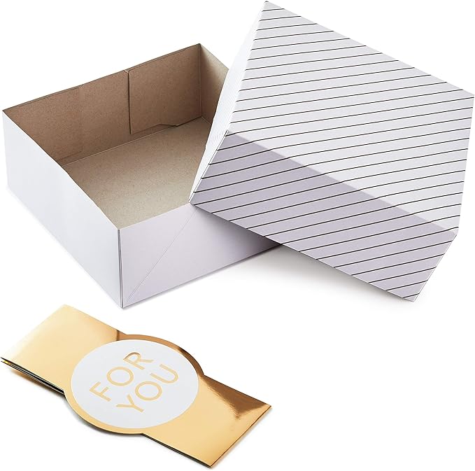 Hallmark 10" Large Gift Boxes with Wrap Bands (2-Pack: White and Gold, "For You") for Weddings, Graduations, Valentine's Day, Christmas, Hanukkah, Birthdays, Wrapped Treats and Cookies