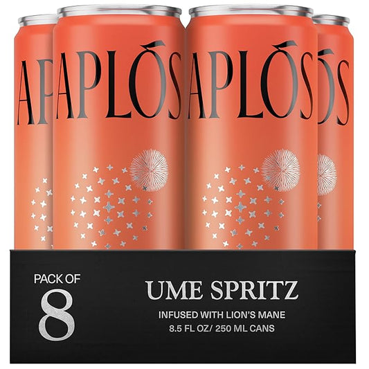 Aplós Canned Ume Spritz Non-Alcoholic Cocktails, Formulated with Nootropics and Botanicals for Calming & Uplifting, Low Calorie, No Added Sugar Beverage (8.5 fl oz. 8-pack)