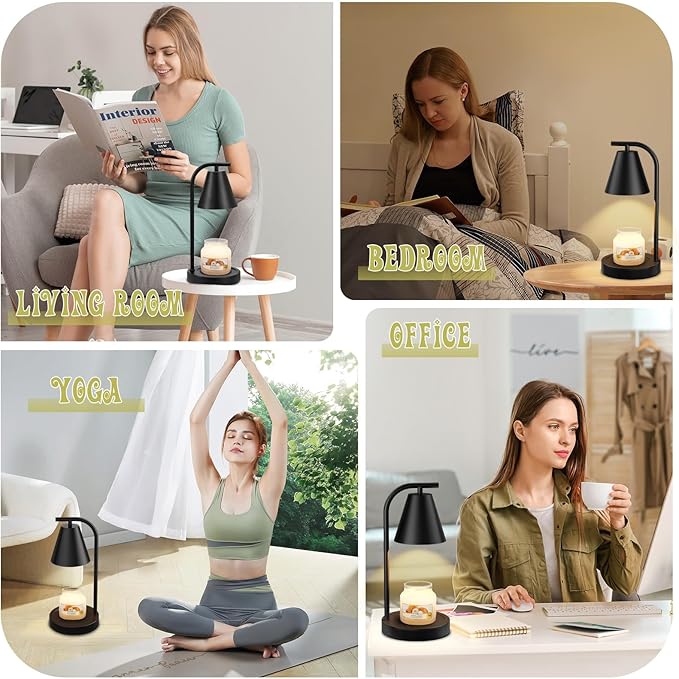 Hong-in Candle Warmer Lamp - with Timer & Dimmer, Modern Home Decor House Warming Gifts Wax Melt Warmer for Jar Candles with 2 Bulbs, Cozy Birthday Gift for Women Mom (Black)
