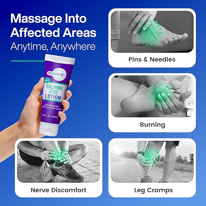 EPSOM-IT Calming Foot Lotion - Topical Magnesium Cream for Tired Feet & Ankles, Epsom Salt Magnesium Sulfate Rub, Soften Tough Skin & Cracked Heels, Stiffness in Legs, Knees and Feet, 3.5oz, 3-Pack