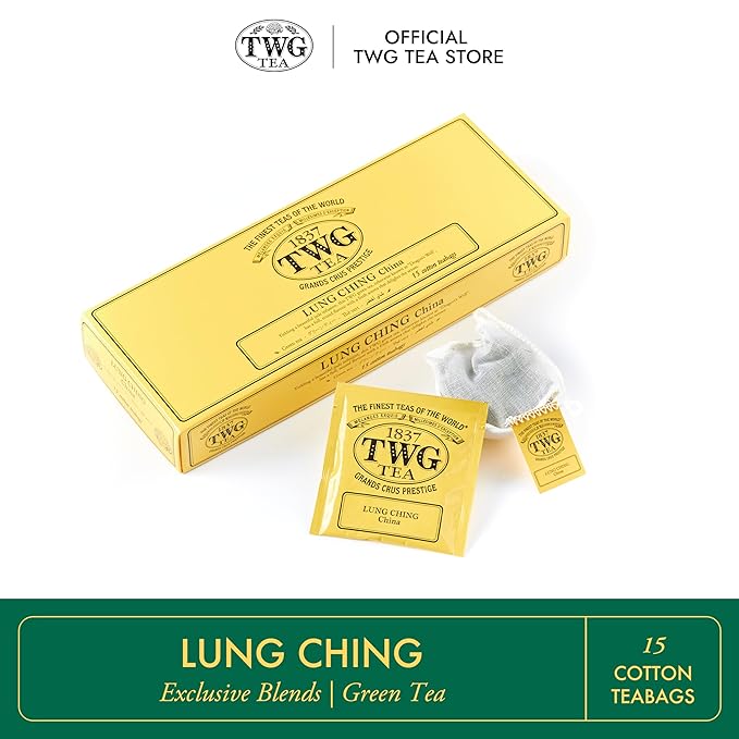 TWG Tea | Lung Ching | Green Tea | Aromatic Jade Infusion | 15 Hand Sewn Cotton Teabags | Gift Set