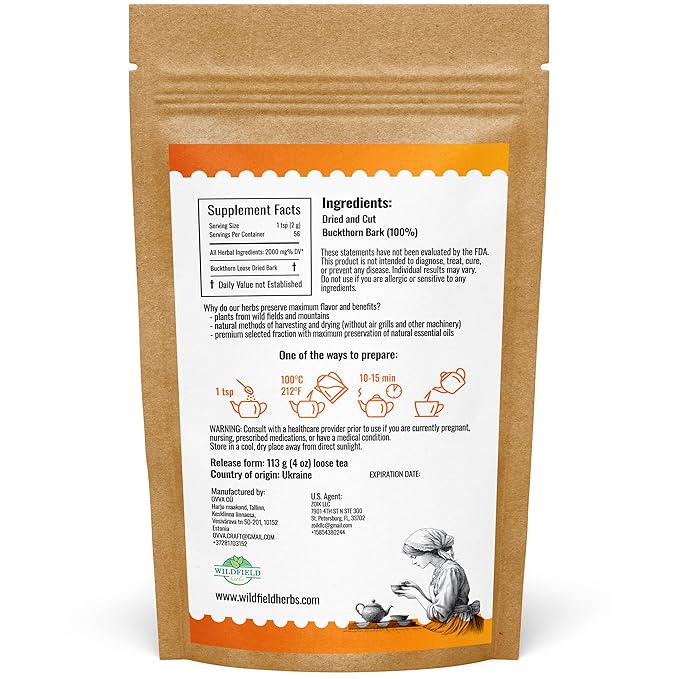 4 oz. Buckthorn Bark Buckthorn Tea Herbal (Frangula Alnus) - 113g Buckhorn Bark Herb Tea Espino Blanco