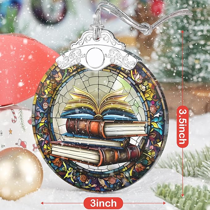 Book Lovers Gifts, Book Ornaments for Christmas Tree, Book Lover Christmas Ornaments, Gifts for Book Lovers,Book Decor, Book Lover Ornament, Librarian Ornament, Stained Glass Christmas Ornament