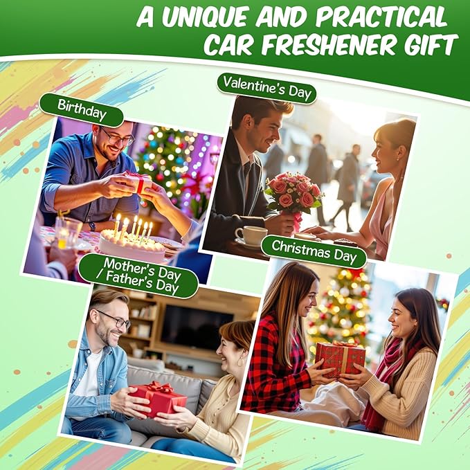 Car Air Freshener Diffuser 6 Pack Hanging Air Freshener, Vanilla Cream, Pink Sparkle Champagne, Mahogany Teakwood, Pistachio & Salty Caramel, Jasmine Dragonfruit and Volcano Scents for Women