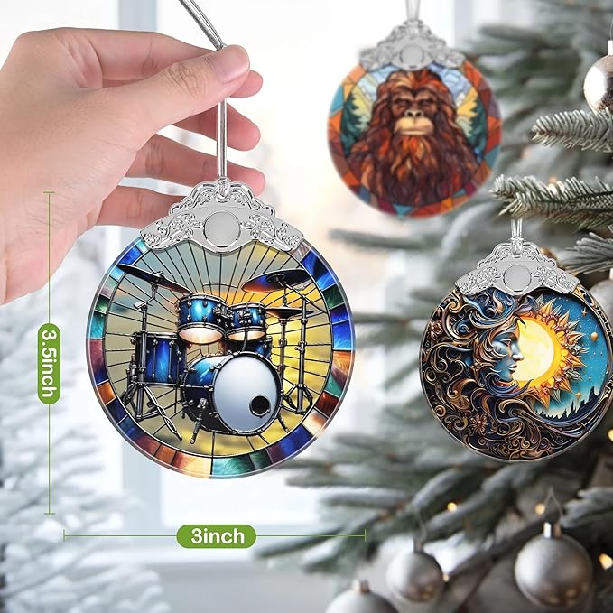 Christmas Ornament, 2025 Ornaments for Christmas Tree, Stained Glass Hanging Ornament, Holiday Ornaments, Unique Gift Idea - Drum Set