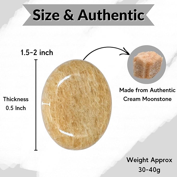 Cream Moonstone Crystals and Healing Stones - Large Palm Stone Crystals Piedra - Crystal for Good Luck, Positive Energy, Meditation - Unique Stocking Stuffers and Birthday Gifts for Women, Men