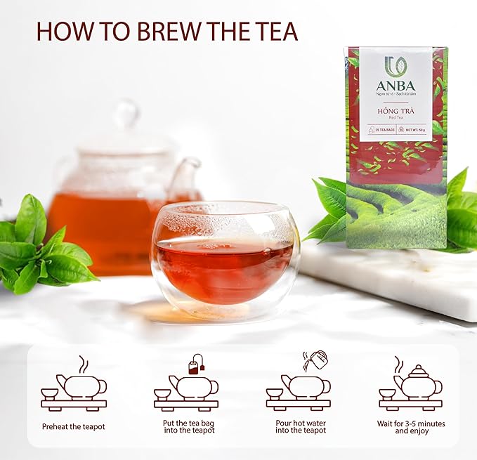 ANBA Black Tea Bags Fermented Tea Leaf, 25 Count | Bold & Rich Flavor | Medium Caffeine | No Sugar Added | ISO HACCP Certified