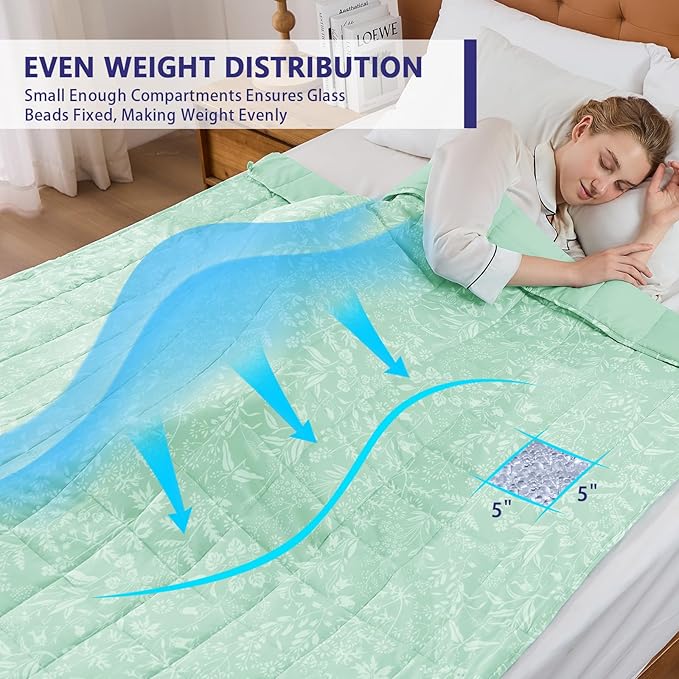 25 lbs weighted blanket Queen Size for Adults (60”x 80”, Cerulean) Cooling Heavy Blanket for Sleeping Perfect for 240-260 lbs, Winter Thick Breathable Blanket with Premium Glass Bead, Machine Washable