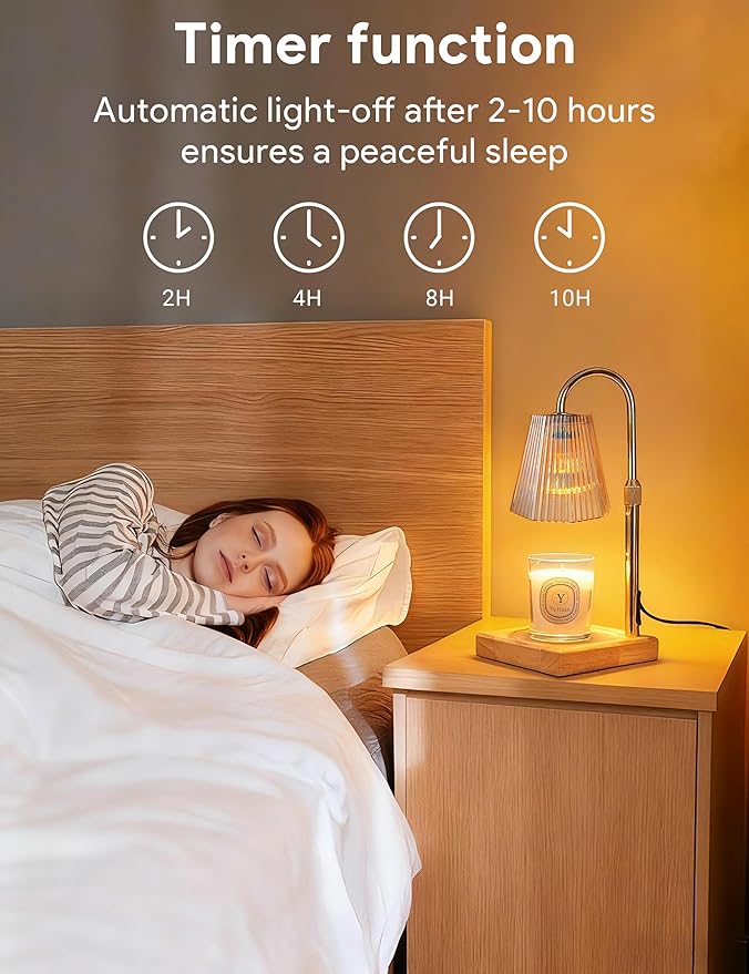 Candle Warmer Lamp with Timer, Dimmable Candle Warmer for Home Decor, Birthday Gifts for Women, Adjustable Height Wax Melts Warmer with 2 Bulbs