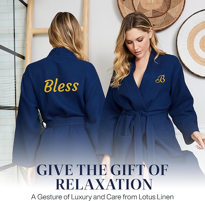 Lotus Linen Waffle Robes for Women - Lightweight Cotton Kimono Bathrobe - Long Soft Spa Bath Robe