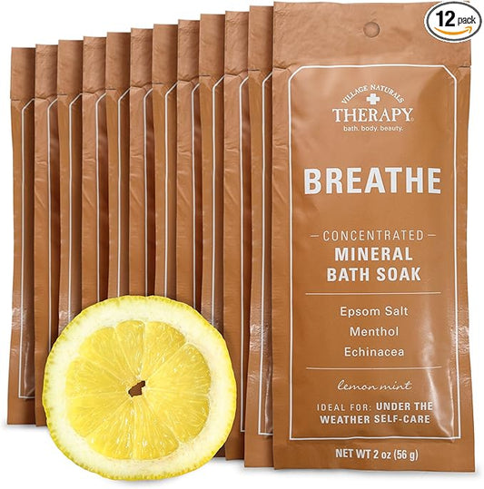 Village Naturals Therapy Breathe Concentrated Mineral Bath Soak, Lemon Mint, 2 Oz, Pack of 12