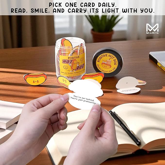 Positive Hot Dog Jar, Emotional Supports Jar, 60 Affirmation Cards Cheer Up Funny Gag Gifts for Best Friend Birthday Women Teacher, Feel Better Gifts for Women