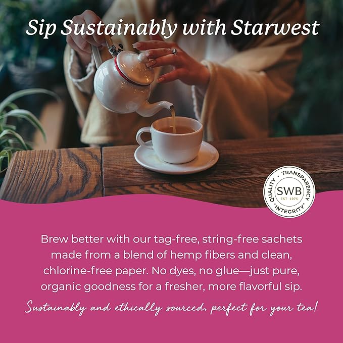 Starwest Botanicals Organic Raspberry Leaf Tea - Caffeine Free Herbal Tea, Supports Wellness for Women, String Free Sachets, USDA Organic Raspberry Leaf, Non GMO - Bulk Pack, 100 Tea Bags