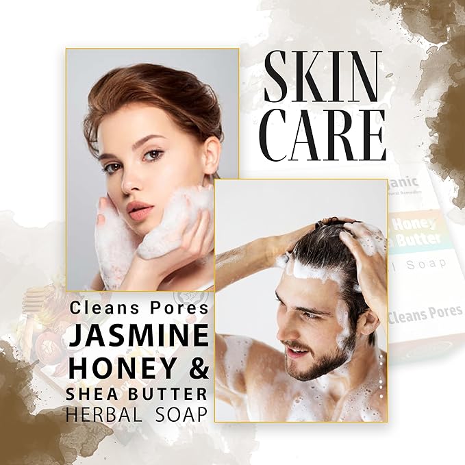 HERBOGANIC Jasmine Honey and Shea butter Herbal Soap | Pack of 6 of 5oz soap Bar | Ideal for Men and Women, Soothing and Nourishing Soap for Moisturization