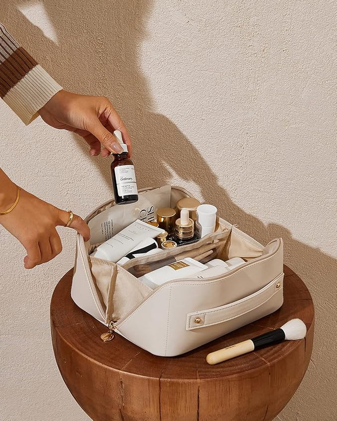 EACHY Travel Makeup Bag,Large Capacity Cosmetic Bags for Women,Waterproof Portable Pouch Open Flat Toiletry Bag Pattern Makeup Bag