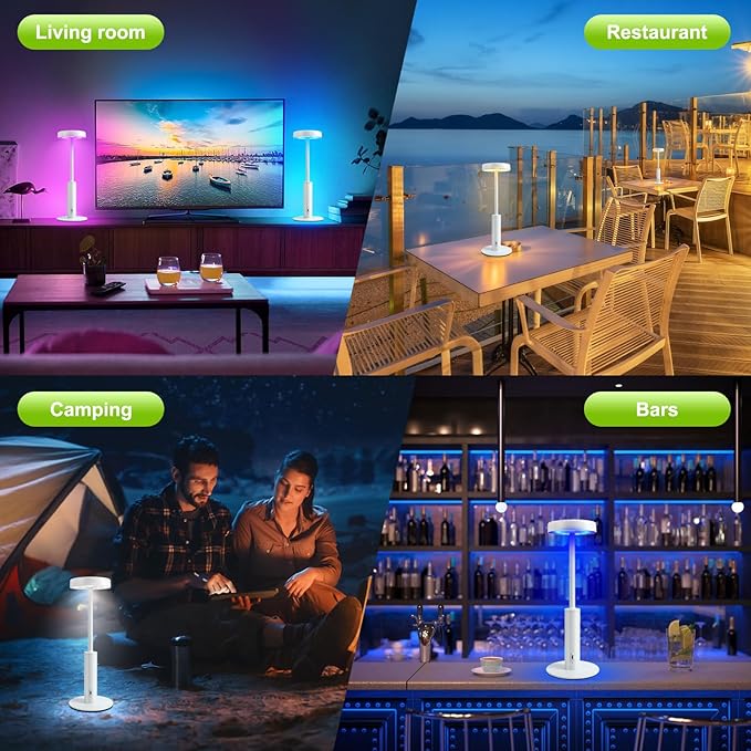 Cordless Table Lamp,Portable Rechargeable Battery Desk lamp,3 CCT & 7 RGB Color Changing Dimmable Bedside Lamp,Touch Control Ambient Light for Bedroom/Dining Room/Restaurant/Cafe(White)