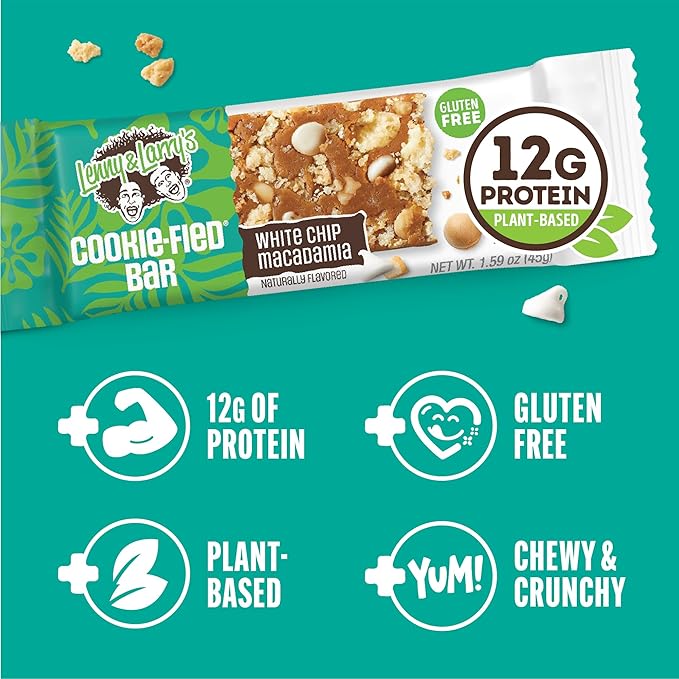 Lenny & Larry's Cookie-fied Protein Bar – White Chip Macadamia Vegan Protein Bars 9x45g – Healthy Snacks with 12g Plant Protein & 5g Fiber – Gluten free Power Bar, Keto Friendly, Non-GMO & Vegan