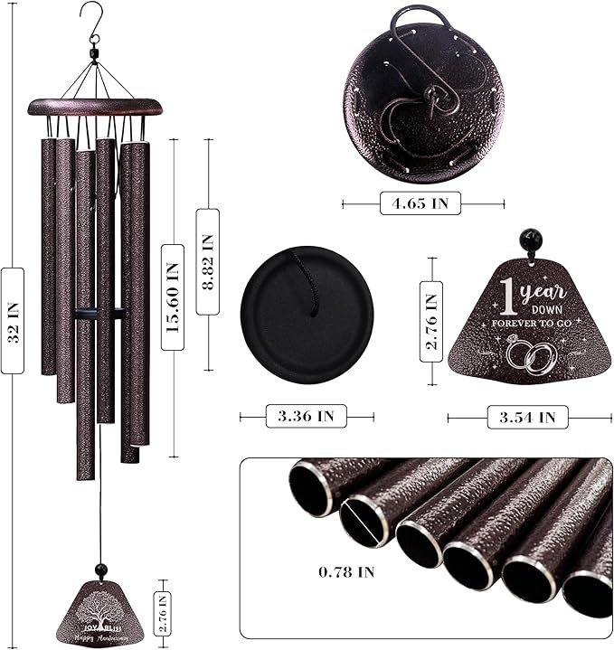 1 Year Anniversary Wedding Gifts for Boyfriend/Girlfriend 32” Wind Chimes, One/1st/First Year Anniversary Wind Chimes Gifts for Men Her Wife Husband