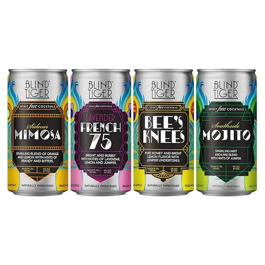 Blind Tiger Non-Alcoholic Sparkling Mocktails Variety Pack | Crafted with Natural Ingredients | Mixers, Cocktails, Mocktails | 8.4 fl oz Cans | (8-Pack, Variety Pack)