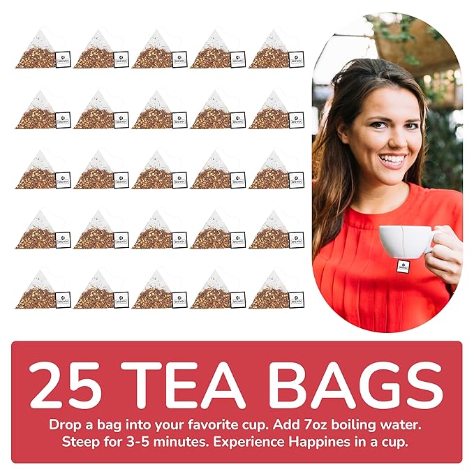 BREWIX, Rooibos Chai Tea Bags (25 Pyramid Tea Bags) Caffeine-Free, Herbal Tea, South African Red Tea | Rooibos, Cardamom, Cinnamon, Black Pepper, Nutmeg, Ginger & Clove