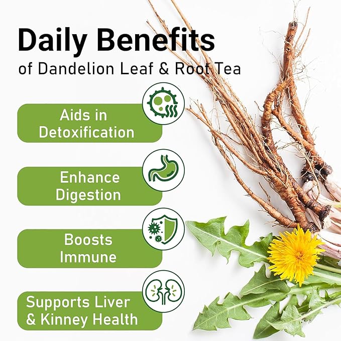 Dandelion Leaf & Root Tea Bags, 100% Natural Herbal Tea for Liver Support & Kidney Health, Caffeine-Free, Detox Herbal Tea Support Digestion & Boost Immune System (1 Pack/50 Bags)