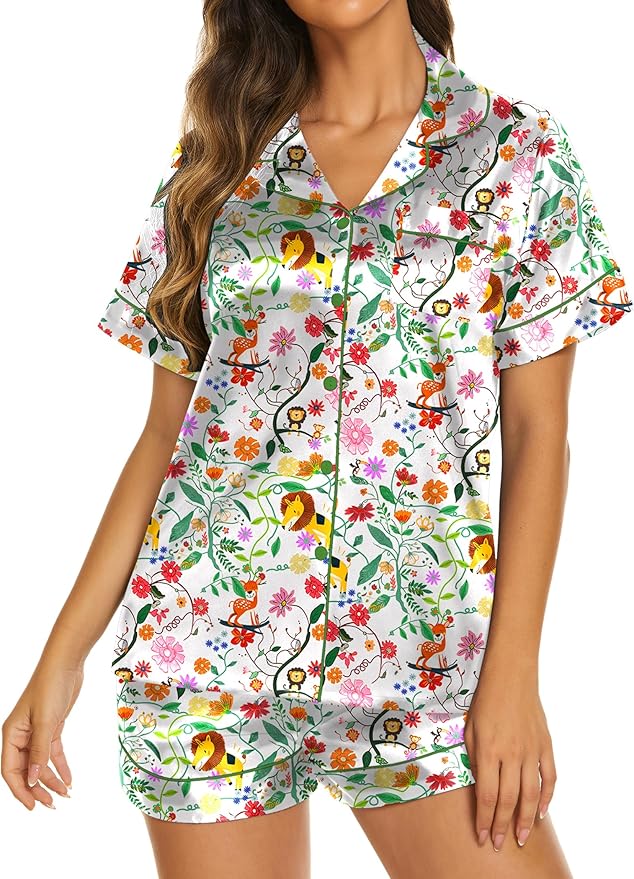 Ekouaer Silk Pajamas for Women Short Sleeve Sleepwear Soft Button Down Loungewear 2 Piece Satin Pjs Shorts Set S-XXL