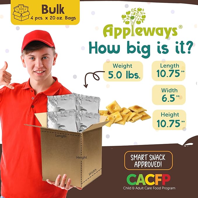 Appleways Cheddar Cheese Crackers, All-Natural Whole Grain Cheese Crisps, Healthy Crispy Cheese Snack, Kosher Certified, Made in USA, 4 Large Packs, 20 Oz