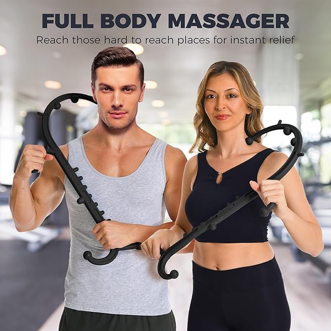 Upgrade Back and Neck Massager-Trigger Point Cane Massage Tools for Pain Relief and Self Massage Hook Cane - Handheld Body Deep Tissue Shoulder Leg Feet Massager Stick - Gift for Men & Women - Black