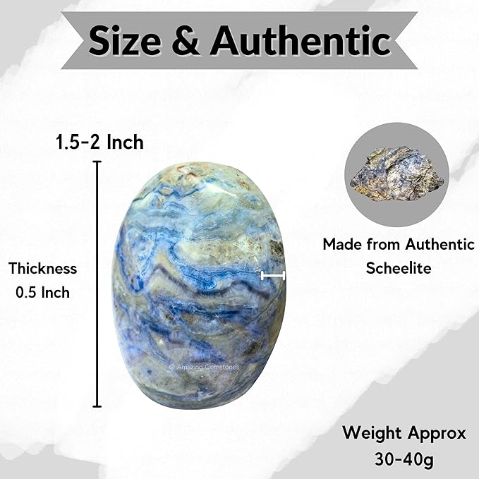 Amazing Gemstone Scheelite Crystals and Healing Stones - Large Palm Stone Crystals Piedra - Crystal for Good Luck, Balanced Positive Energy, Meditation - Unique Stocking Stuffers, Gifts for Women, Men